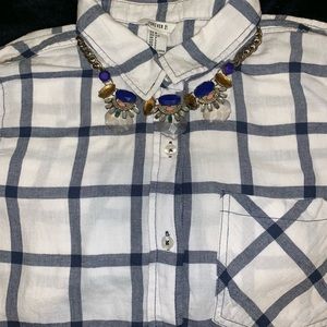 Blue and white forever 21 plaid shirt